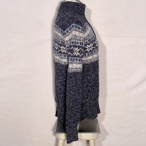 Vintage One On One Full Front Zip Grey Mock Neck Fair Isle Grandma Sweater M - Picture 4 of 11